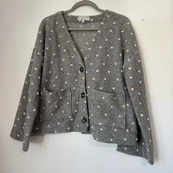 Madewell Texture & Thread Boxy Bobble Cardigan Polka dot Grey Size: Medium - Picture 3 of 12